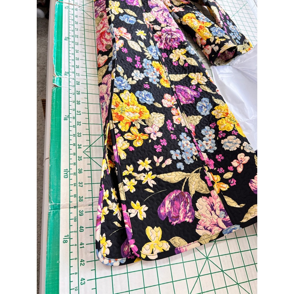 Neo Quilted Floral Maxi Coat Black Dark Floral Whimsigoth Hooded Jacket Cottage - Picture 8 of 16